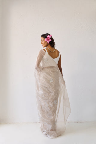 Hoor Silver Chiffon Silk Saree