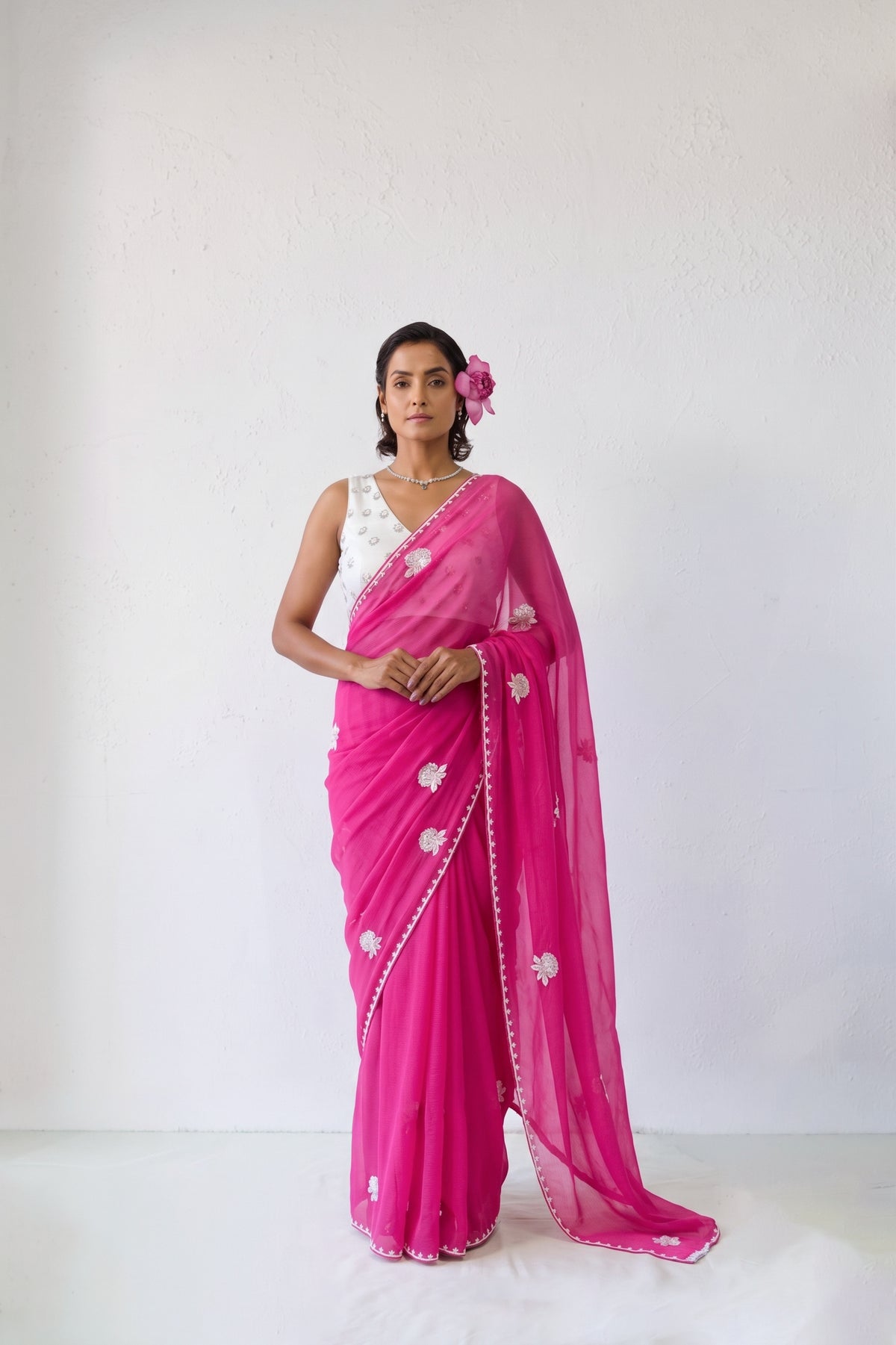 Hoor Magenta Chiffon Silk Saree