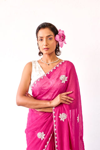 Hoor Magenta Chiffon Silk Saree
