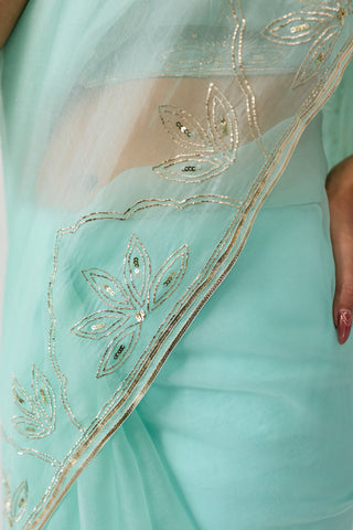 Jalpari Mint Organza Silk Saree