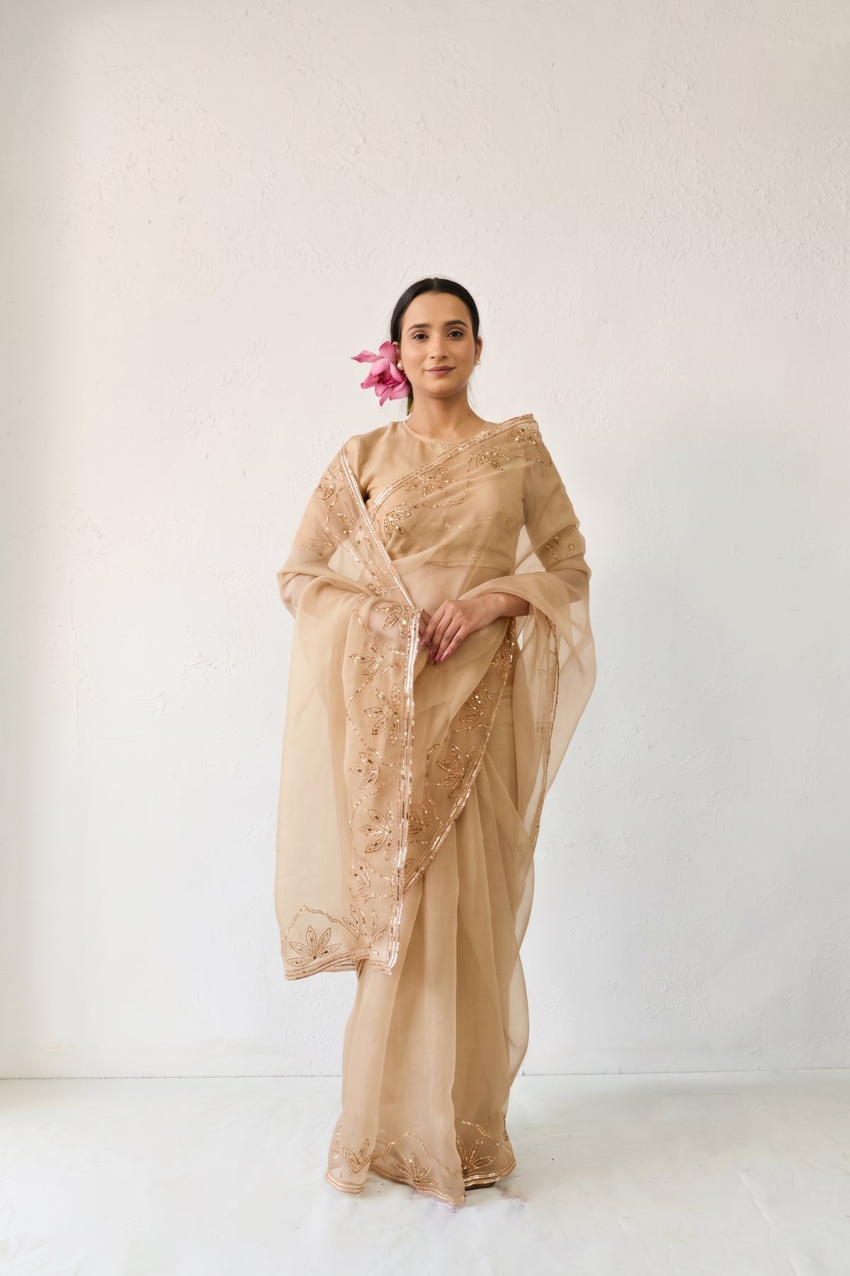 Jalpari Beige Tussar Silk Saree