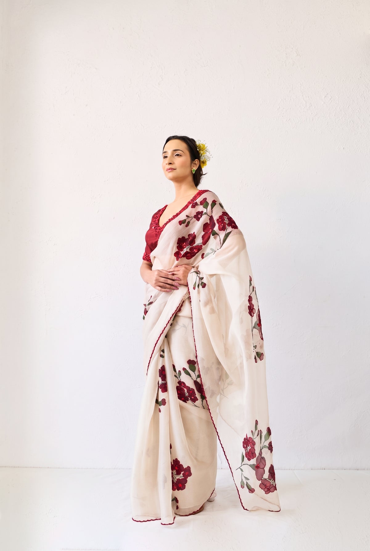 Piya White Organza Silk Saree