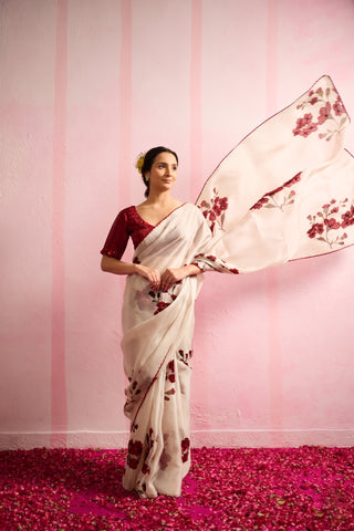 Piya White Organza Silk Saree
