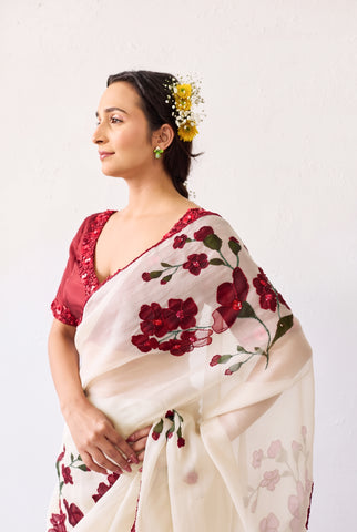 Piya White Organza Silk Saree