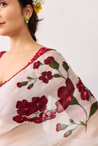 Piya White Organza Silk Saree