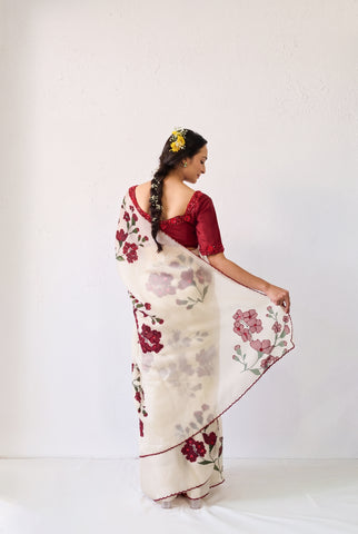 Piya White Organza Silk Saree