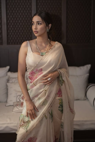 Kamal Beige Organza Silk Saree