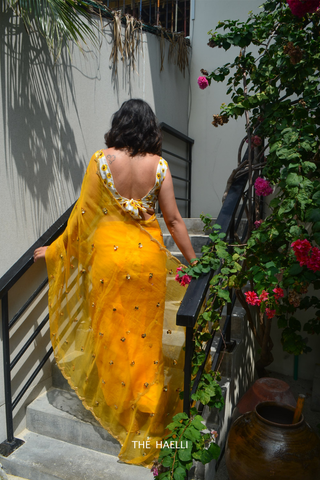 Princess Yellow Oraganza Silk Saree