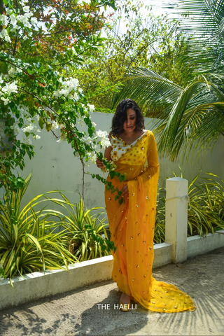 Princess Yellow Oraganza Silk Saree