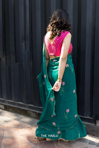 Queen Green Georgette Saree