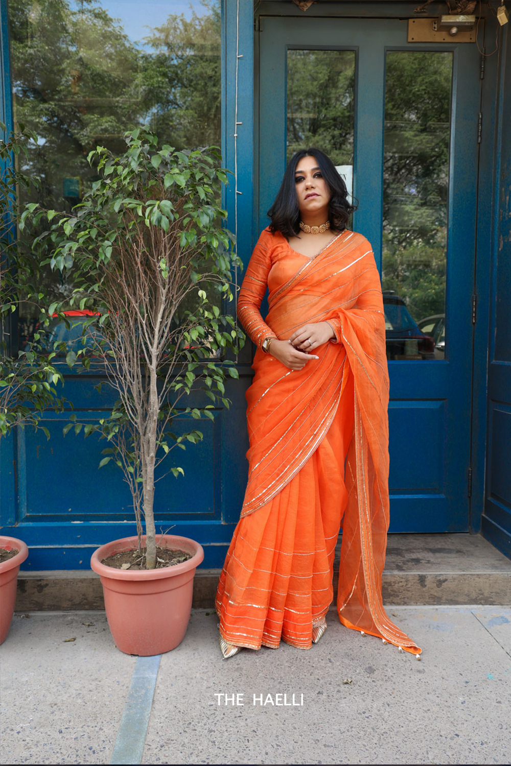 Maya Orange Organza Silk Saree