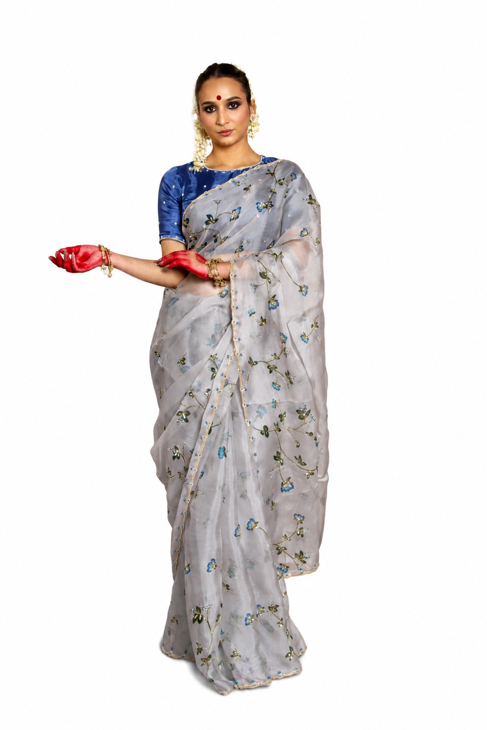 Bluebell Grey Organza Silk Saree