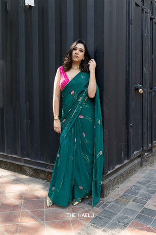 Queen Green Georgette Saree