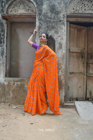 Tangerine Cotton Saree